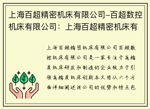 上海百超精密机床有限公司-百超数控机床有限公司：上海百超精密机床有限公司：引领高精度机床创新